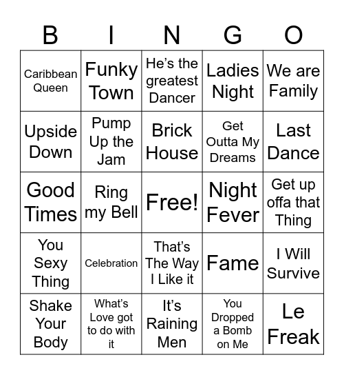 Disco Fever Bingo Card