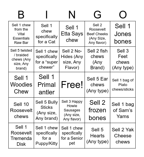 Chews Bingo Card