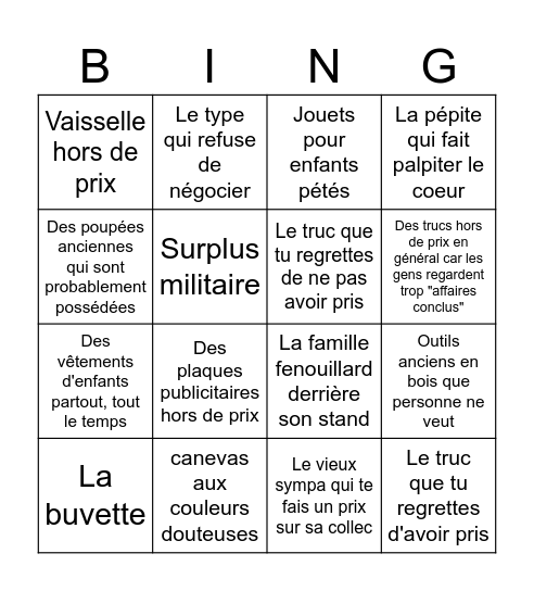 Vide grenier Bingo Card