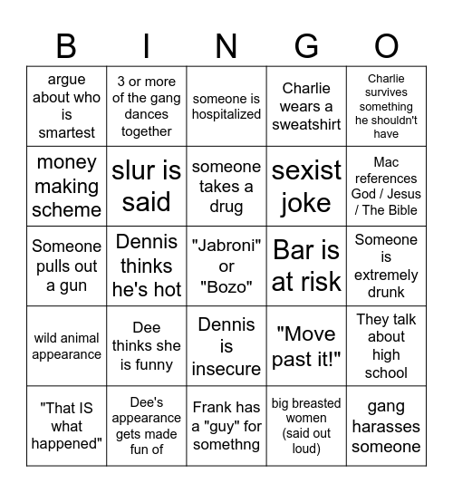 It's Always Sunny Bingo Card