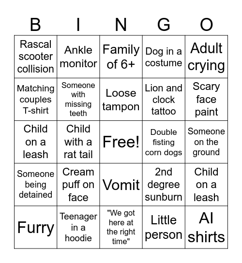 State Fair Bingo Card