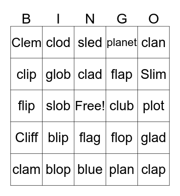 L Blends Bingo Card
