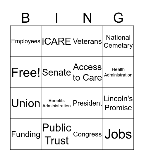 SeC VA Town Hall Bingo Card