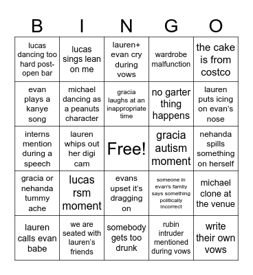 wedding bingo Card