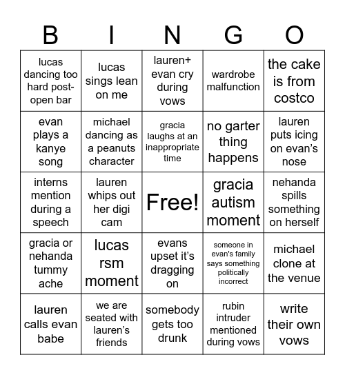 wedding bingo Card