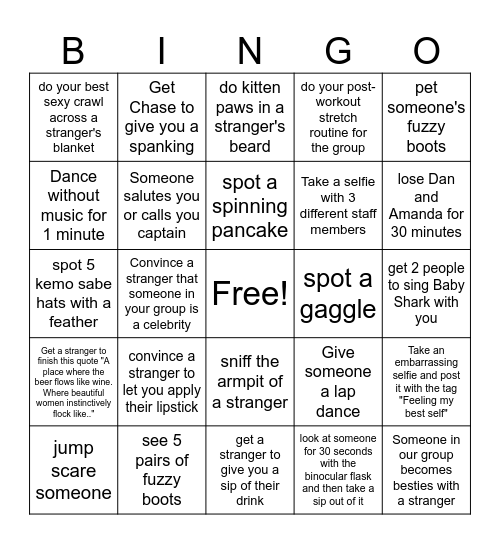 Up In The Sky Bingo Card