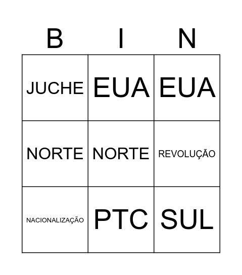 REVOLUÇÃO COREANA Bingo Card