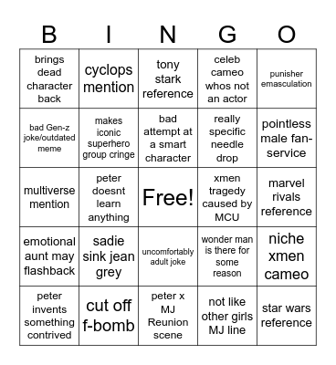 spiderman brand new day Bingo Card