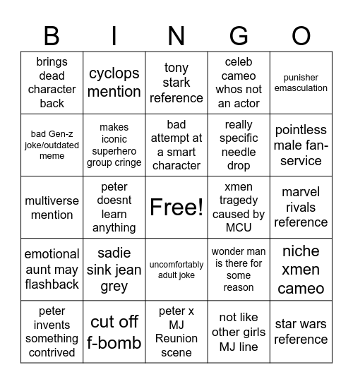 spiderman brand new day Bingo Card