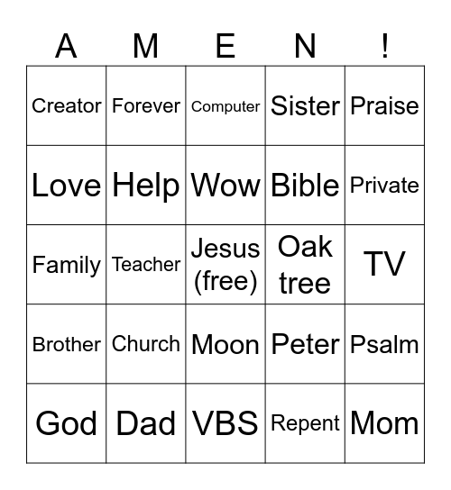 Rainforest Falls VBS Bingo Card
