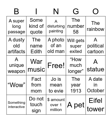 Museum bingo Card