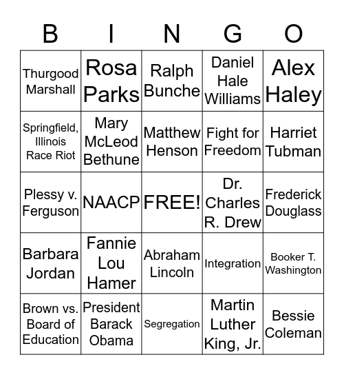 Civil Rights in History Bingo - 2 Bingo Card