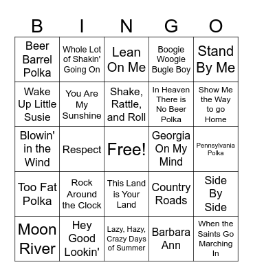 Music Bingo (40s, 50s, & 60s) Bingo Card