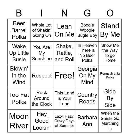 Music Bingo (40s, 50s, & 60s) Bingo Card