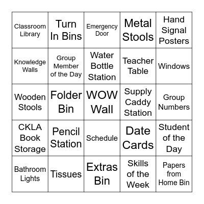 Classroom Bingo Card