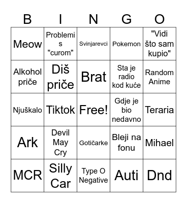 Bojna Bingo Card