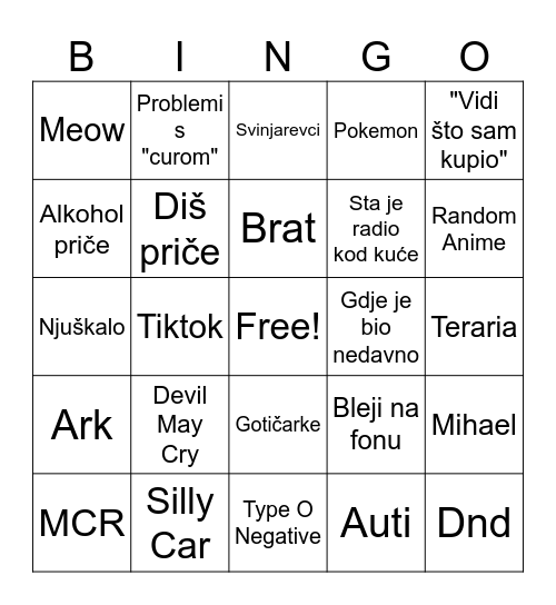 Bojna Bingo Card