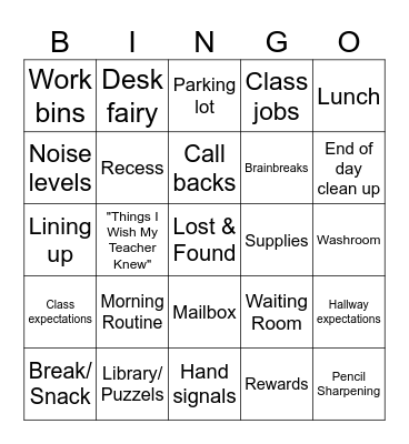 3-3 Back to School Procedures BINGO Card