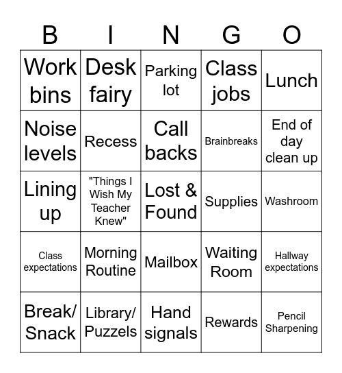 3-3 Back to School Procedures BINGO Card