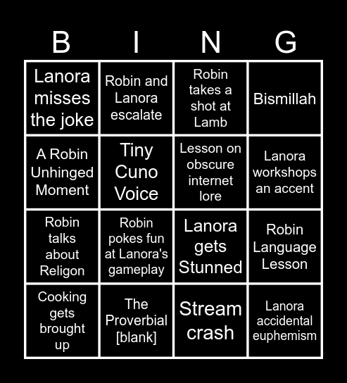 Lanora & Robin Collabs Bingo Card
