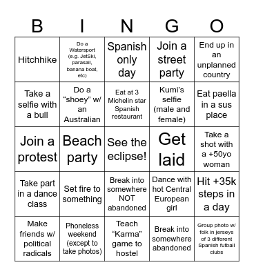 The REAL Spain Bingo Card Bingo Card