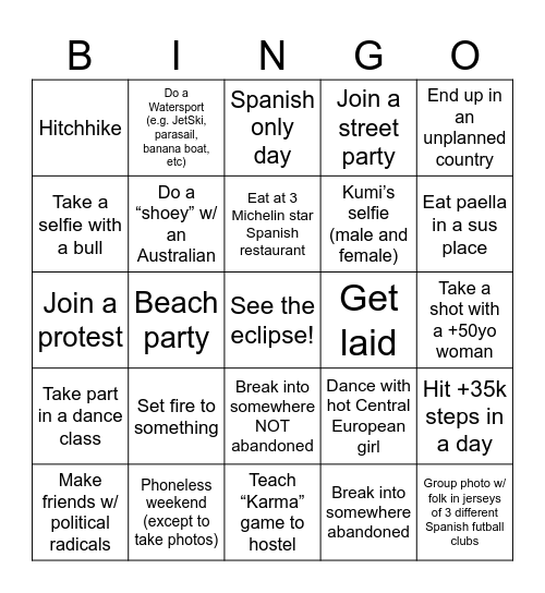 The REAL Spain Bingo Card Bingo Card