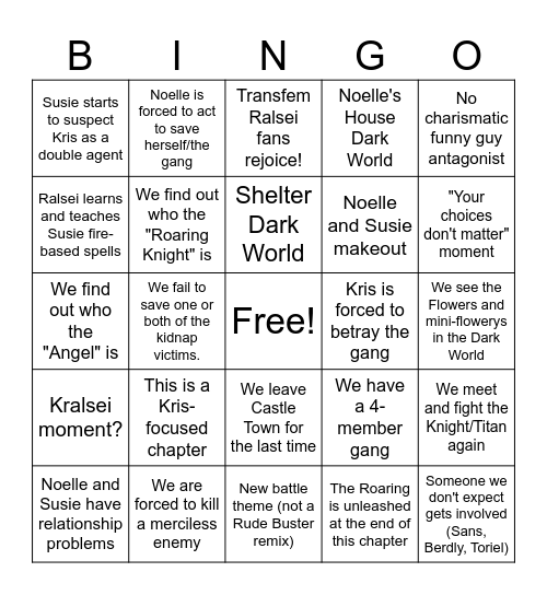 Deltarune Chapter 6 Bingo Card