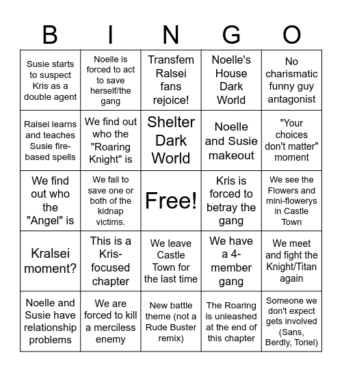 Deltarune Chapter 6 Bingo Card