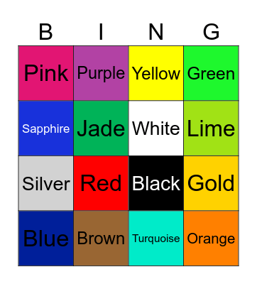 Colors Bingo Card
