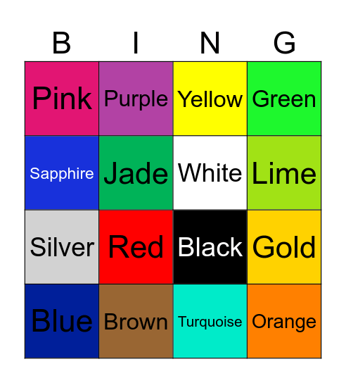 Colors Bingo Card