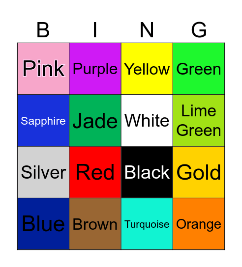 Colors Bingo Card