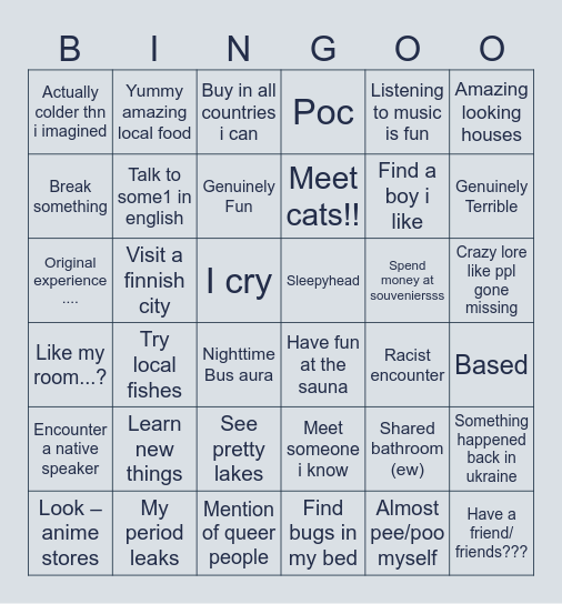 Trip to Finland♡ Bingo Card