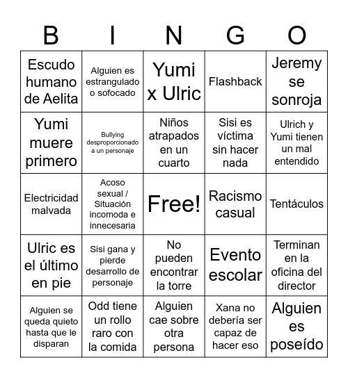 CODIGO LYOKO Bingo Card