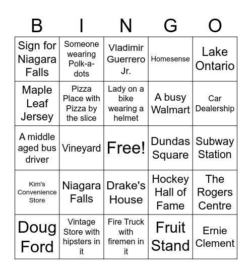 Schellenberg Toronto Trip 2026 Bingo Card