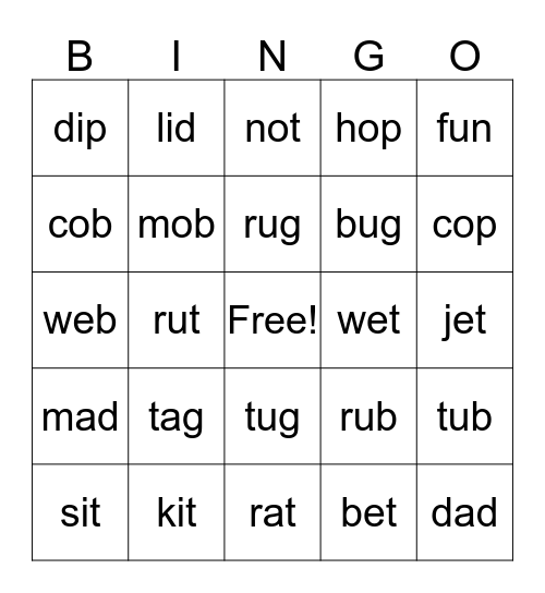 CVC WORD BINGO #2 Bingo Card