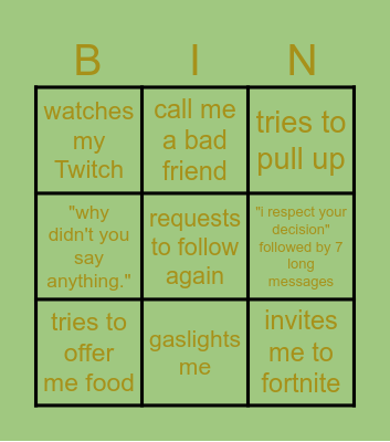 What Will Tyler Do This Week? Bingo Card