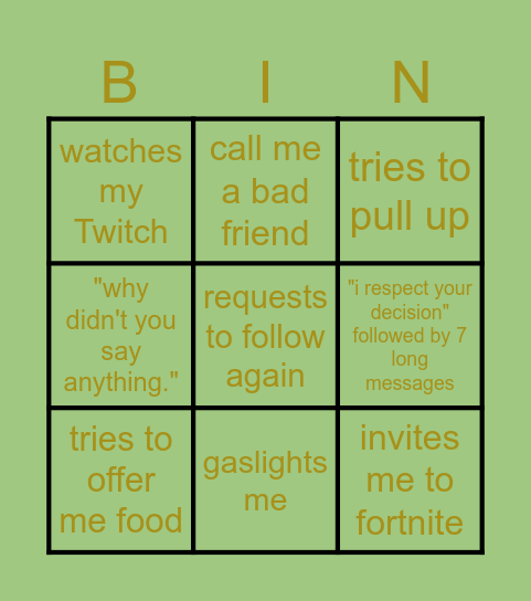 What Will Tyler Do This Week? Bingo Card