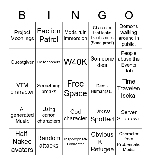 Trite's Mythage Bingo Card