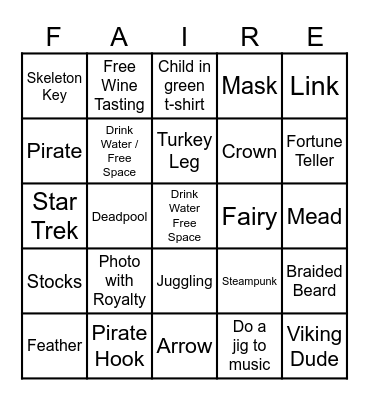 Ren Faire Bingo Card