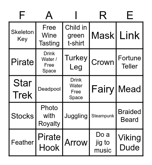 Ren Faire Bingo Card