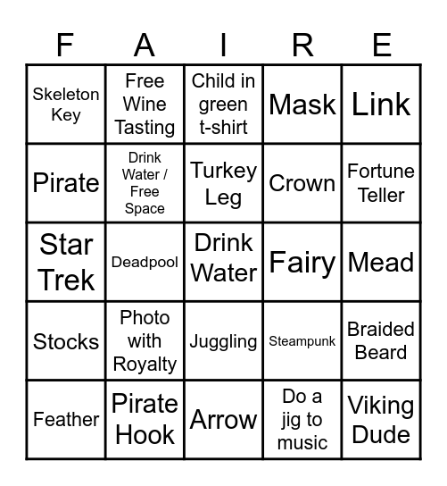 Ren Faire Bingo Card