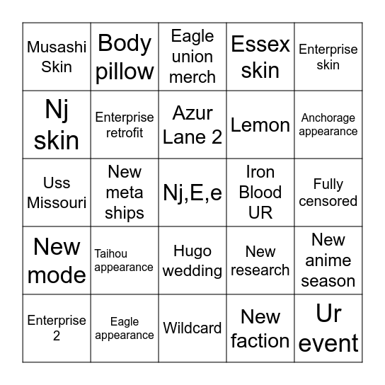 8th Anniversary Bingo Card