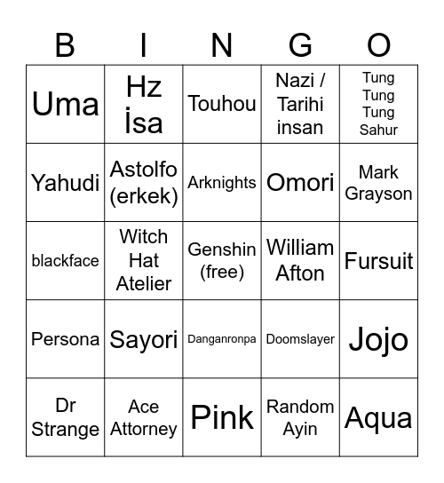 yucon bingo Card