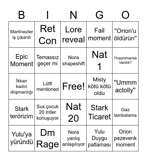 Bilmemneye yolculuk Bingo Card