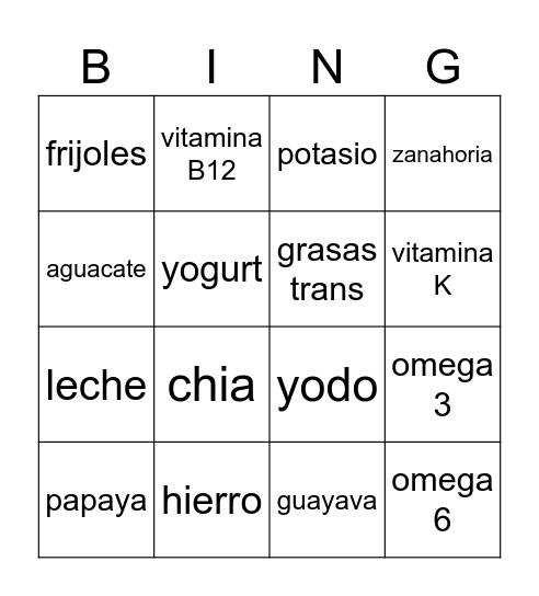 BINGO NUTRITIVO Bingo Card
