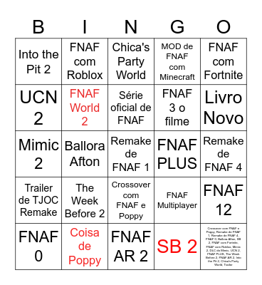 BINGO DE FNAF (Aniversário) Bingo Card