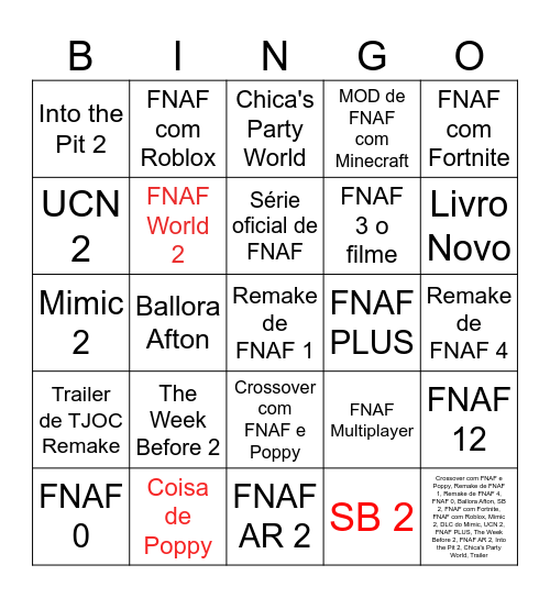 BINGO DE FNAF (Aniversário) Bingo Card