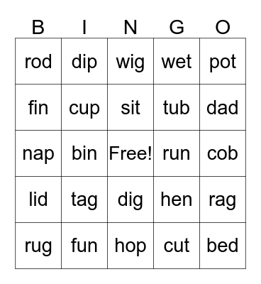 CVC BINGO #1 Bingo Card