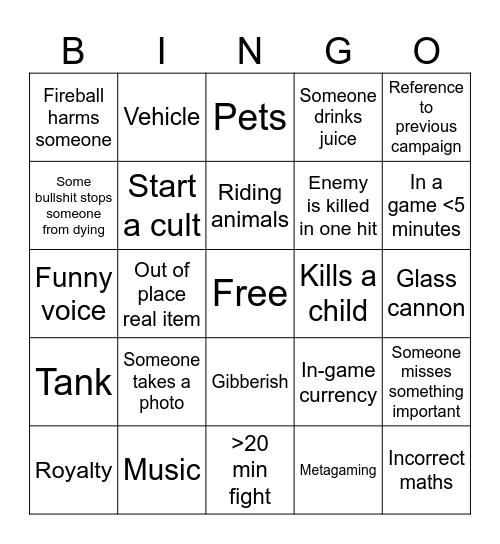 Untitled Bingo Card