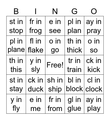 Phonics Chart 6 Bingo Card